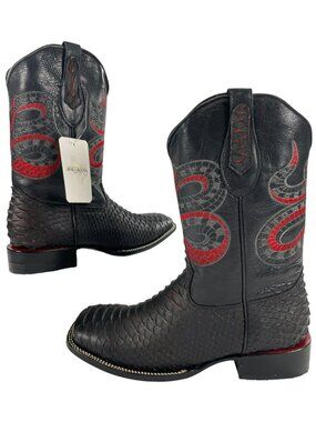 Joe Boots Viper Boots Imitation Python Leather Black/Red Lava Men's Size 10 NEW